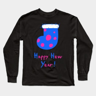 Polka Dot Blue Christmas Stockings. Happy New Year! Long Sleeve T-Shirt